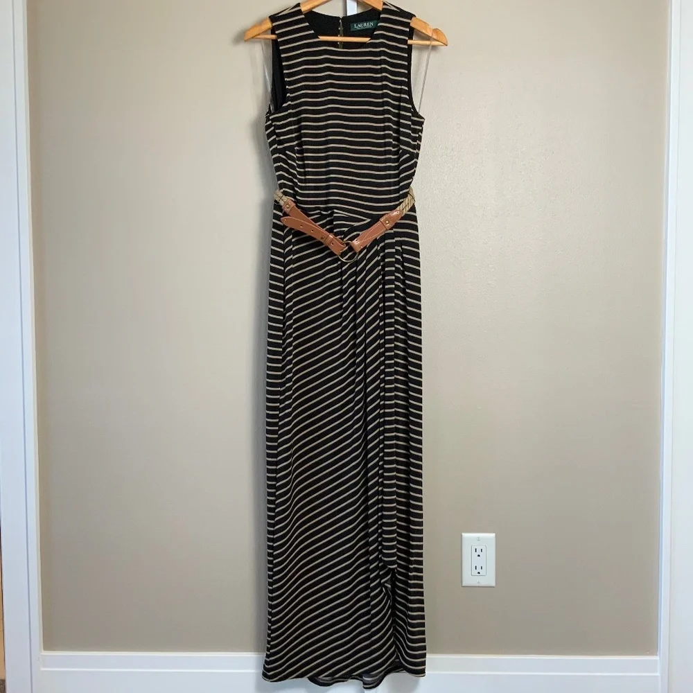 Lauren Ralph Lauren Striped Sleeveless Draped Maxi Dress - Picture 3 of 16